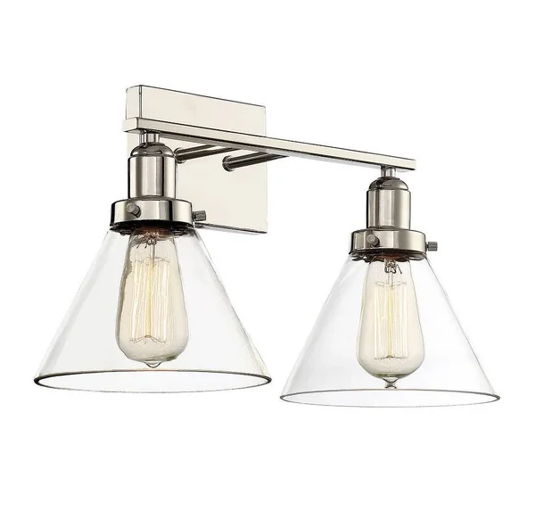 2 Light Bath Bar - Farmhouse Style with Vintage and Industrial inspirations - 10 Inches Tall by 17.75 Inches Wide Warm Brass Fin