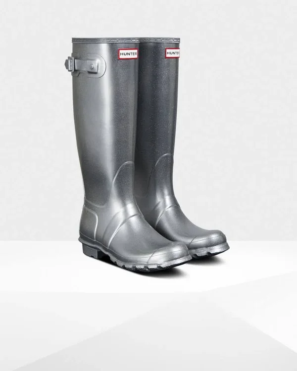 Women's Original Tall Cosmic Glitter Rain Boots Silver - US 7