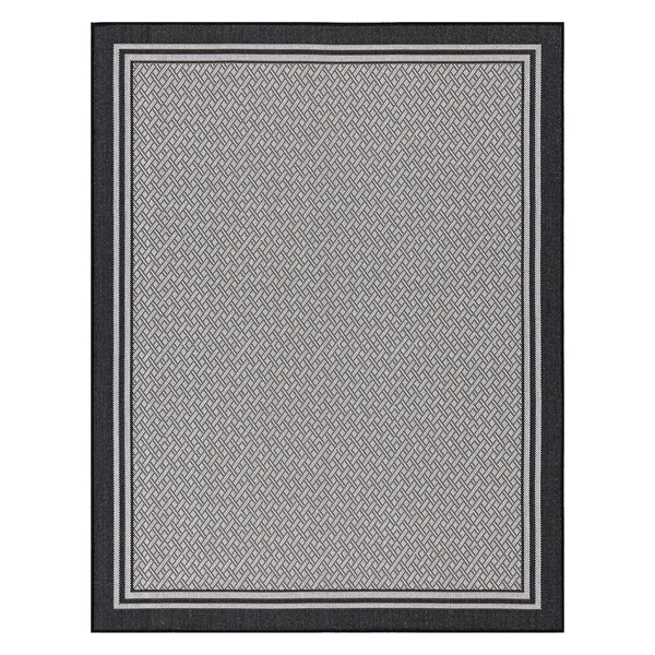 Ottomanson Jardin Collection Black Border Design Flat Weave 5 ft. 3 in. x 6 ft. 11 in. Jute Back Indoor/Outdoor Area Rug