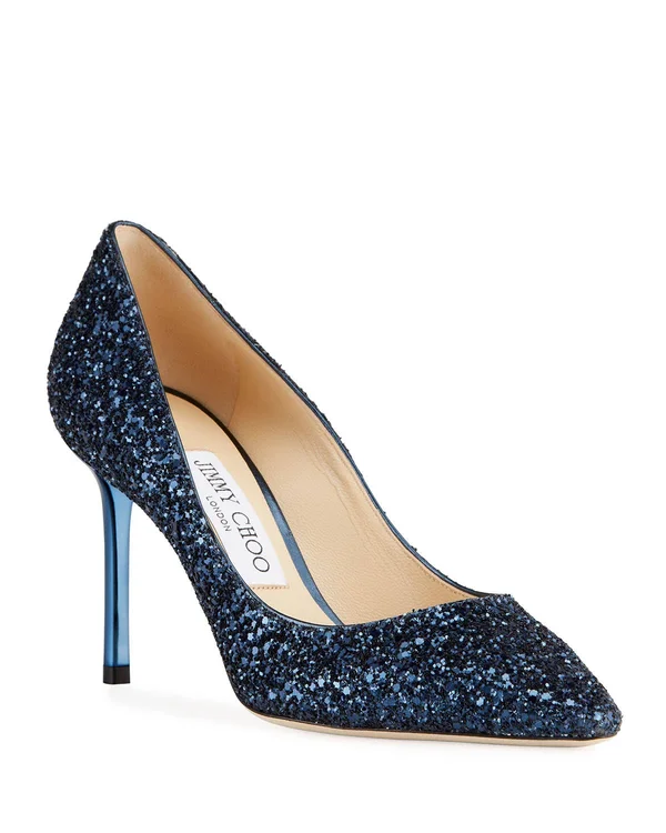 Jimmy Choo Romy 85mm Glitter Pumps, Blue, Women's, 40eu