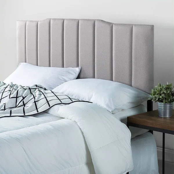 Priage Upholstered Channel Stitched Headboard-Super Light Grey (Queen)