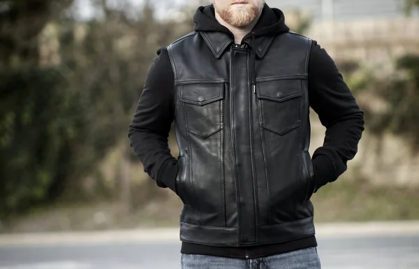 Kent - Men's Motorcycle Leather Vest with Sweatshirt 5XL - Black Sweatshirt