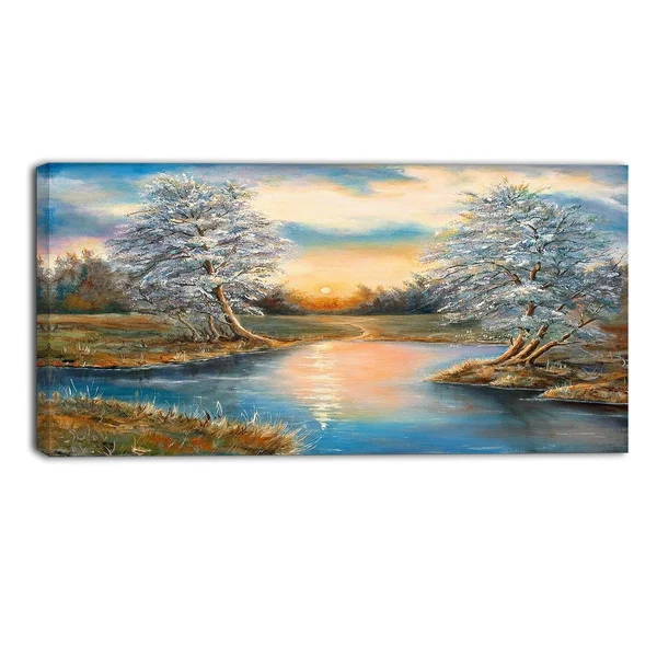 Designart - Birches in Autumn Wood - Landscape Canvas Art Print - Blue 40 in. Wide x 30 in. High