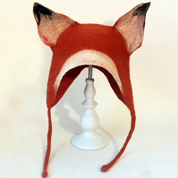 Fox Hat - Fox Hoodies, Design Hats, Winter Autumn Wool Beret Cap, Handmande Hat, Animal Hat