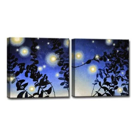 Ebern Designs 'Fireflies I/II' 2 Piece Painting Print on Wrapped Canvas Set, Black