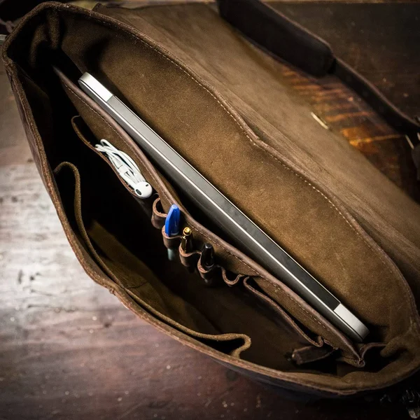 Denver Leather Laptop Messenger Bag, Dark Briar