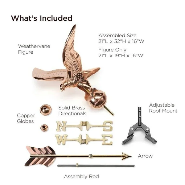Eagle Garden Weathervane with Garden Pole - Polished Copper - Good Directions
