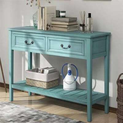 39'' Modern Console Table Sofa Table for Living Room with 2 Drawers and 1 Shelf, Navy Rosecliff Heights Color: Light Green