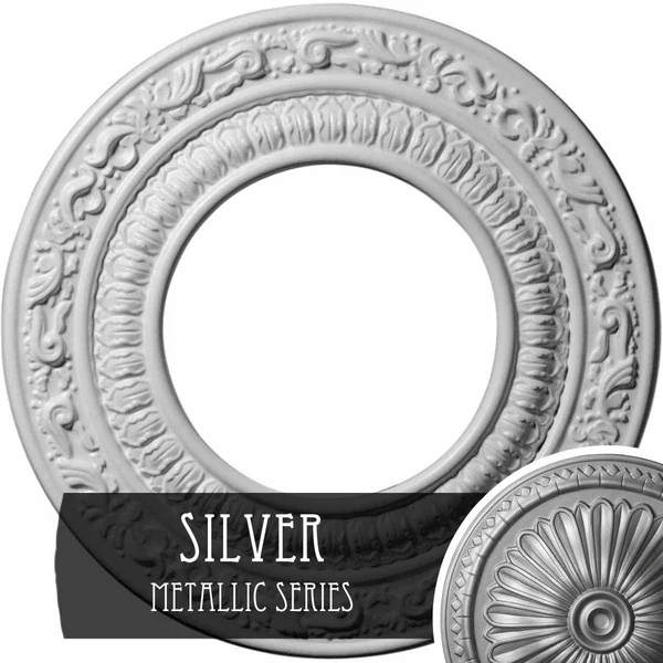 8 1/8x22OD x 4 1/8x22ID x 1/2x22P Andrea Ceiling Medallion (Fits Canopies Up to 4 1/8x22) - Hand-Painted Silver