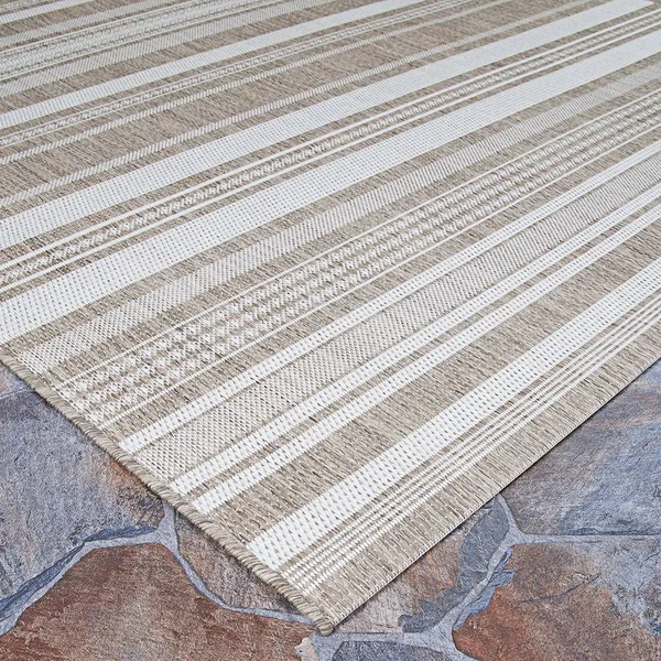 Couristan Recife Gazebo Stripe Champ/Taupe Area Rug - 7&6x22 x 7&6x22 Square