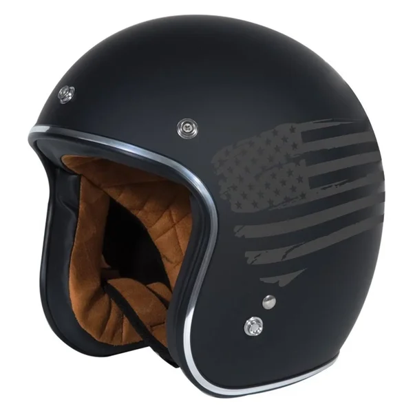 Torc Helmet T50 Route 66 3/4 Flat Black Flag - X-Small