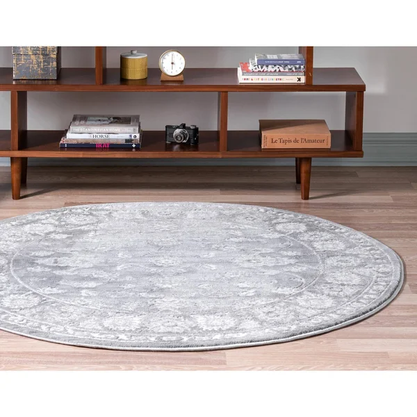Boston 5 ft Round Gray Floral Area Rug