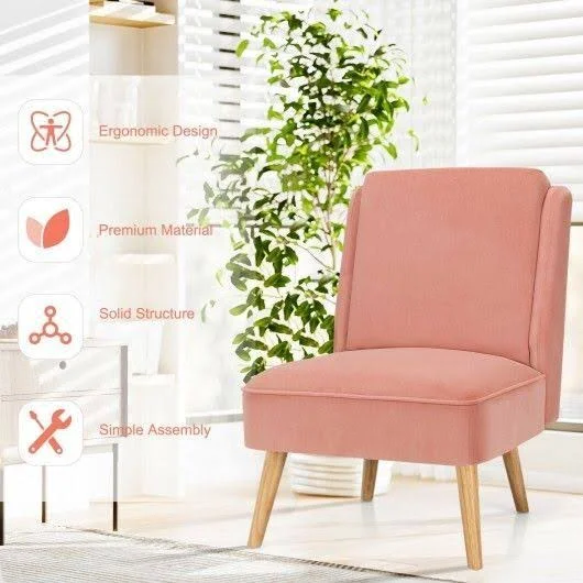 Velvet Accent Chair with Rubber Wood Legs for Living Room-Pink, Costway