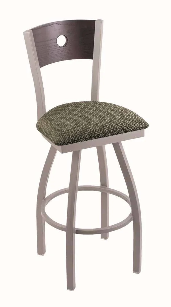 Holland Bar Stool 830 Voltaire 25x22 Counter Stool with Anodized Nickel Finish, Axis Grove SEAT, Dark Cherry Oak BACK, and 360 S