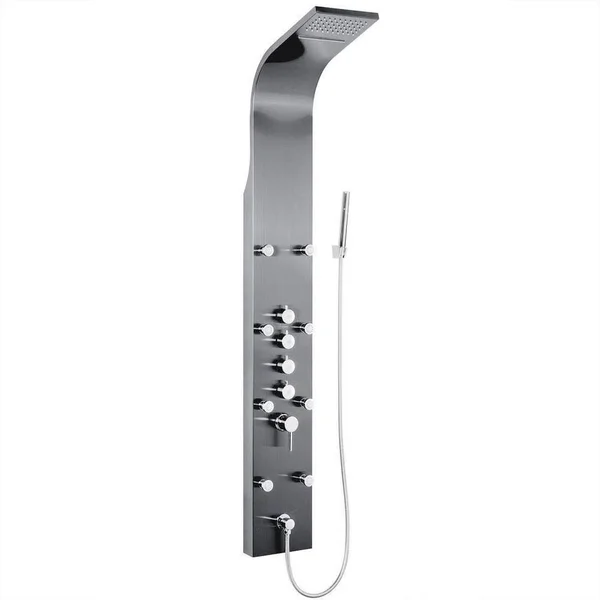 AKDY sp0057 65 in. 8-Jet Shower Panel System in Space Gray Brushed Stainless Steel - Black
