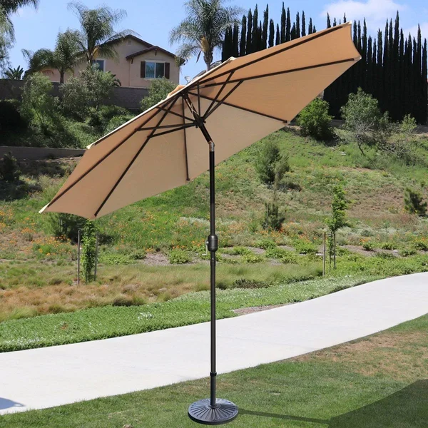 Davee Furniture 9ft Round Outdoor Market Patio Umbrella with Tilt, Easy Crank Lift, Tan Color