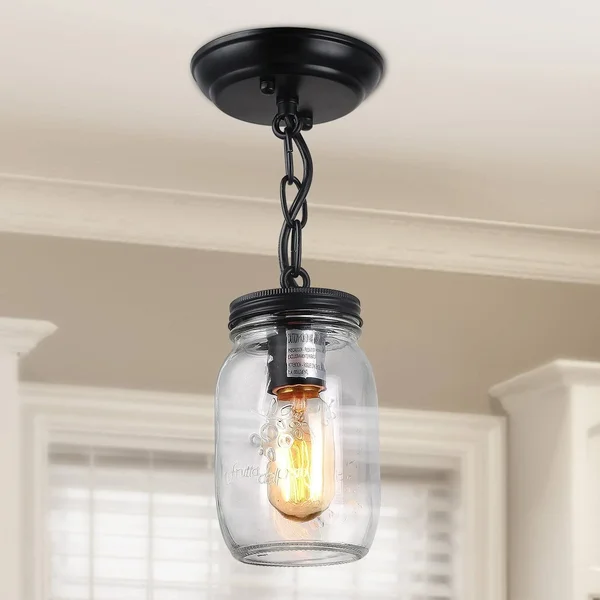 Carbon Loft Chilton 1-Light Pendant Lighting Glass Jar Ceiling Lights - D5x22*H13x22 - Black