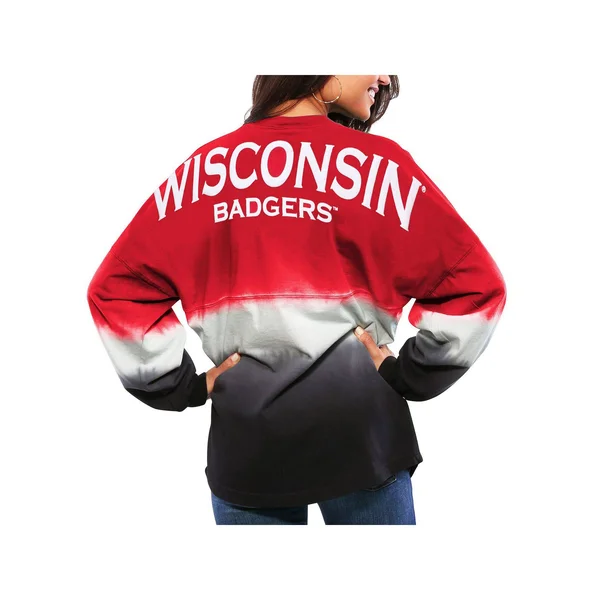 Wisconsin Badgers Women's Ombre Long Sleeve Dip-Dyed Spirit Jersey - Red, Size: Large