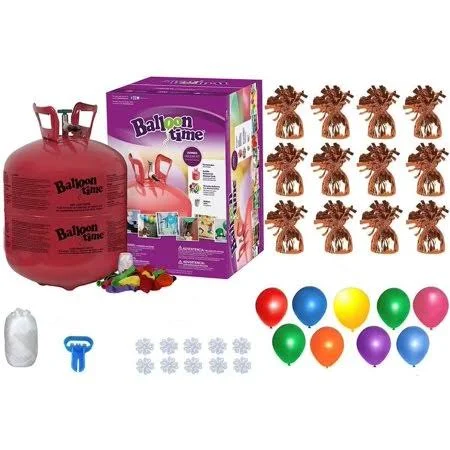 Helium Tank with 50 Balloons and White Ribbon + 12 Orange Balloon Weights + 10 Flower Clips - Plus Balloon Tying Tool, Girl's, S
