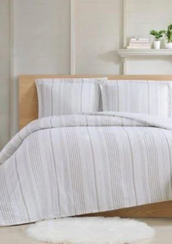 Cottage Classics Warm Hearth Stripe Comforter Set Beige Full/Queen