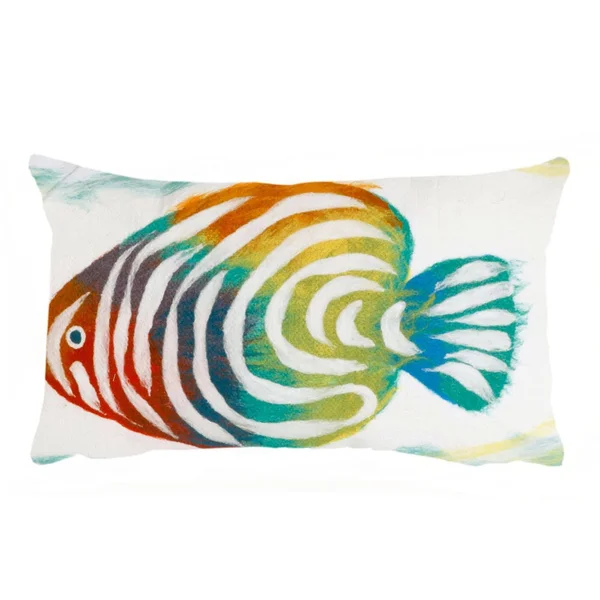 Liora Manne Visions III Rainbow Fish Indoor/Outdoor Pillow Pearl 12x22 x 20x22