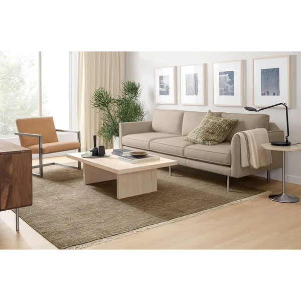Room & Board, Modern Aria Round End Table 18 Diameter 22H in White, Marbled White Quartz Top w/ White Base
