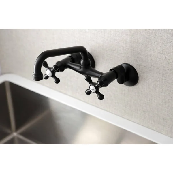Traditional Two Handle Wall Mount Kitchen Faucet - Brushed Brass