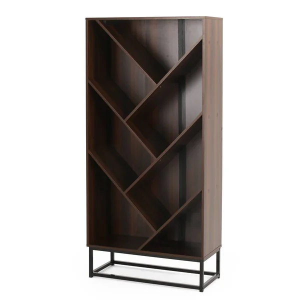 65x22 Bucy Modern Industrial 6 Shelf V Bookcase Dark Walnut/Black - Christopher Knight Home
