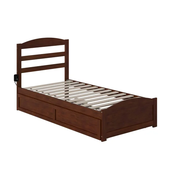 Atlantic Furniture Warren Walnut Twin Bed with Footboard and Twin Trundle - Brown