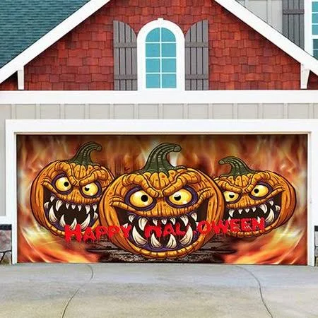 The Holiday Aisle Three Scary Pumpkins Garage Door Mural