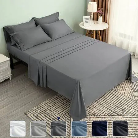 Subrtex 300 Thread Count Cotton and Tencil Bed Sheet Sets Wrinkle Resistant (Queen, Gray)
