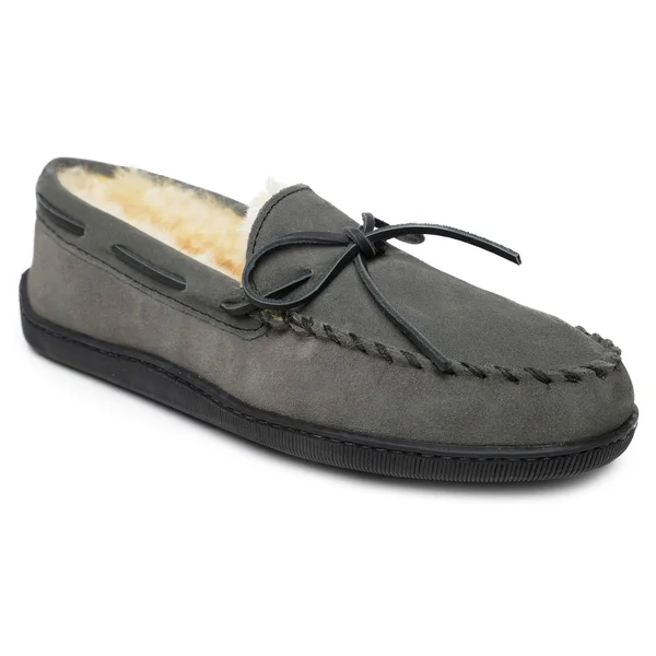 Minnetonka Sheepskin Hardsole Moccasin 13 Men's Grey