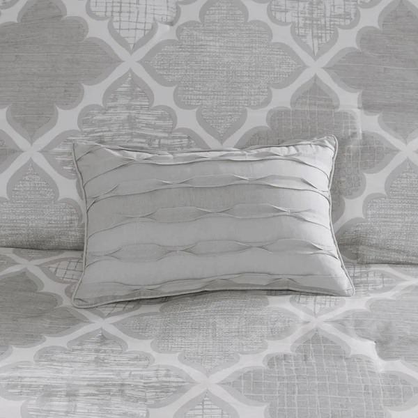 Madison Park - Cadence 8 Piece Cotton Sateen Duvet Cover Set - Grey - King/Cal King