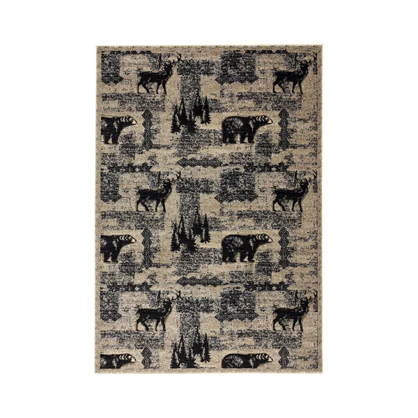 Wild Life Collection Beige/Black Area Rug - 8& x 11&