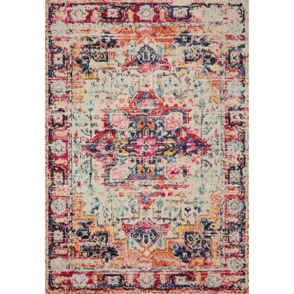 Alexander Home Vintage Bohemian Pink/ Ivory Multi Medallion Distressed Rug - 4& x 5&7 inch - Multicolor