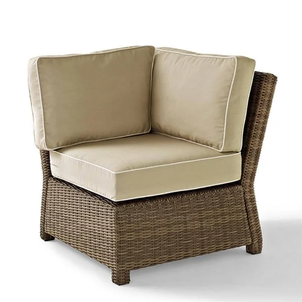 Bradenton Outdoor Wicker Sectional Corner Chair with Sand Cushions, 32.5 x 31.5 x 29 inches