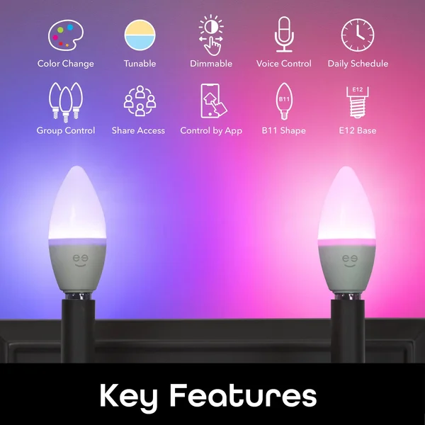 Geeni Prisma Plus Candle Smart Wi-Fi Multicolor Candle Bulbs (4 Pack)