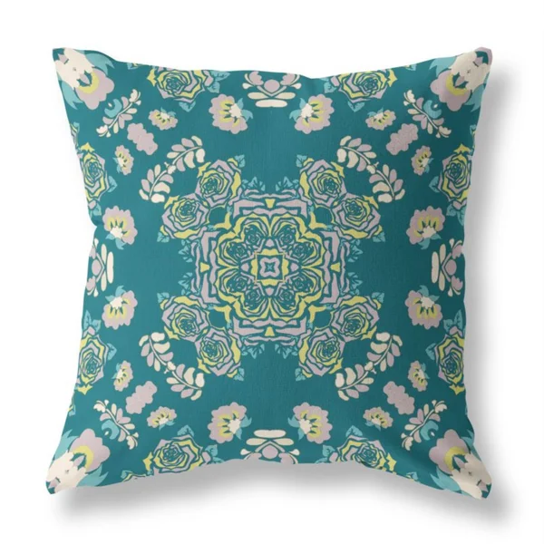 Rose Wreath Broadcloth Indoor Outdoor Pillow, Zippered, Greenyellow