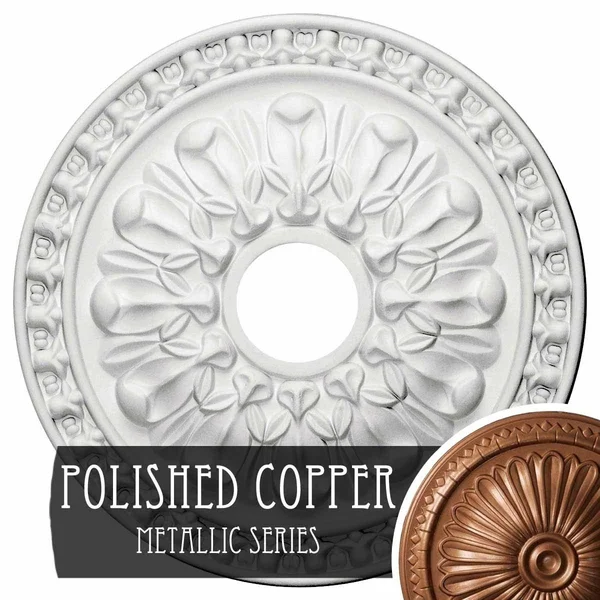 18x22OD x 3 1/2x22ID x 1 3/8x22P Warsaw Ceiling Medallion (Fits Canopies Up to 3 1/2x22), Hand-Painted Polished Copper