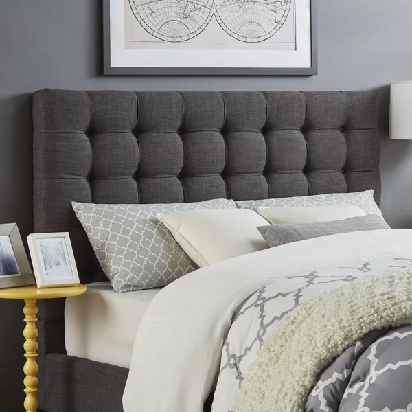Briella Button Tufted Linen Upholstered Headboard Inspire Q Modern - Dark Grey Linen - King