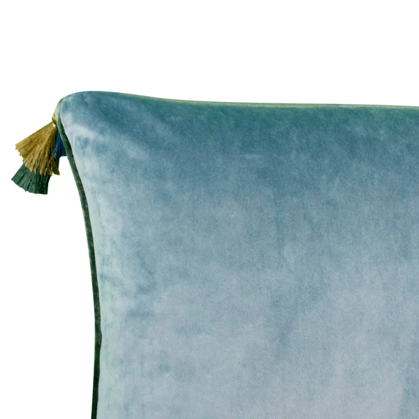 Edie at Home Velvet Reversible Tassel Decorative Pillow - Tigerlily/Marigold - Blue