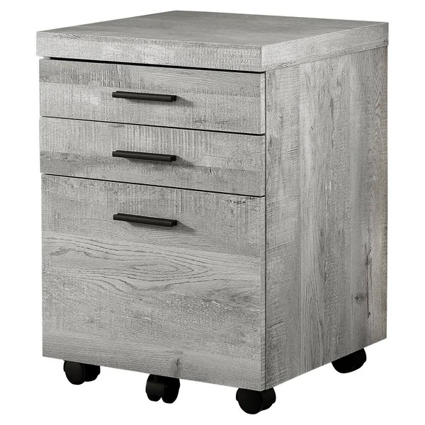 Monarch Specialties Grey Reclaimed Wood Filing Cabinet on Castors with 3-Drawers