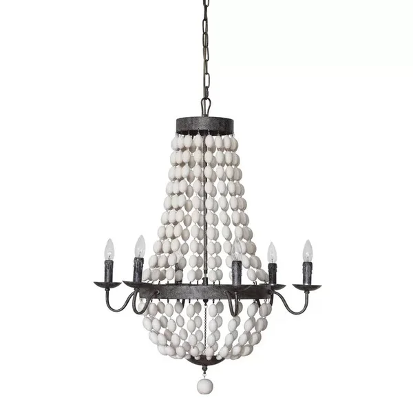 Bargas 6 - Light Unique, Statement Empire Chandelier with Wood Accents - Brown