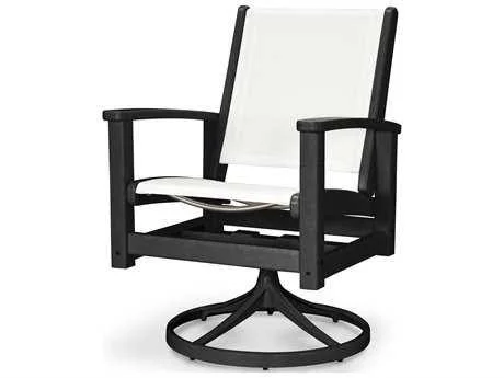 POLYWOOD Coastal Swivel Rocker in Satin Mahogany, Mahogany, Metallic Sling