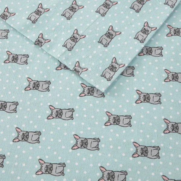 True North by Sleep Philosophy Cozy Flannel Sheet Set Aqua French Bulldog - Cal King