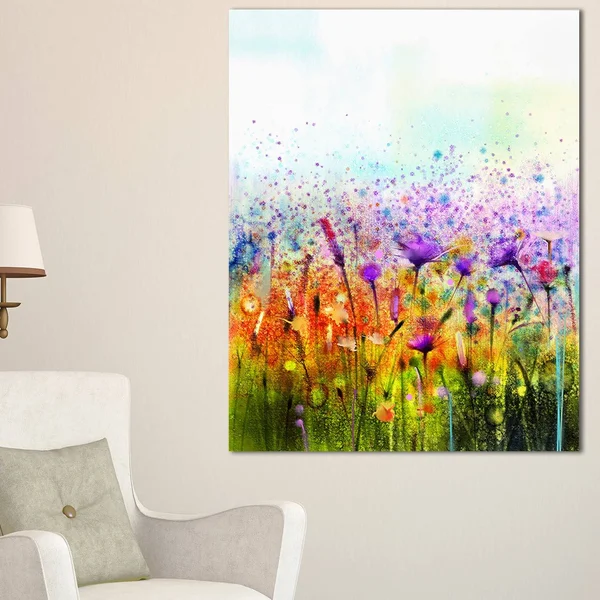 Abstract Cosmos of Colorful Flowers - Large Flower Canvas Wall Art - Red - 12 in. Wide x 20 in. High