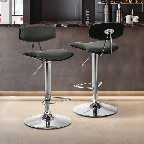 Armen Living Erik Faux Leather Swivel Barstool - Adjustable, Gray/Chro