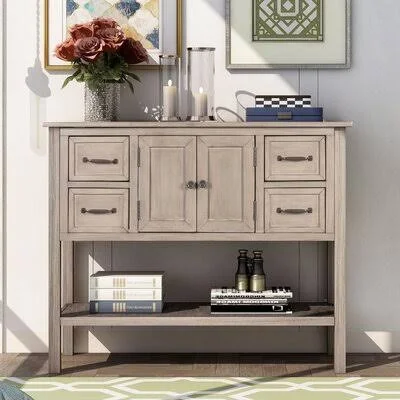 Jeffords 43.3x22 Wide 4 Drawer Pine Wood Server Breakwater Bay Color: Grey