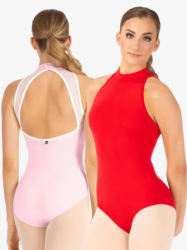 Mariia Sabina High Neck Mesh Back Leotard in Red/Red L ME536