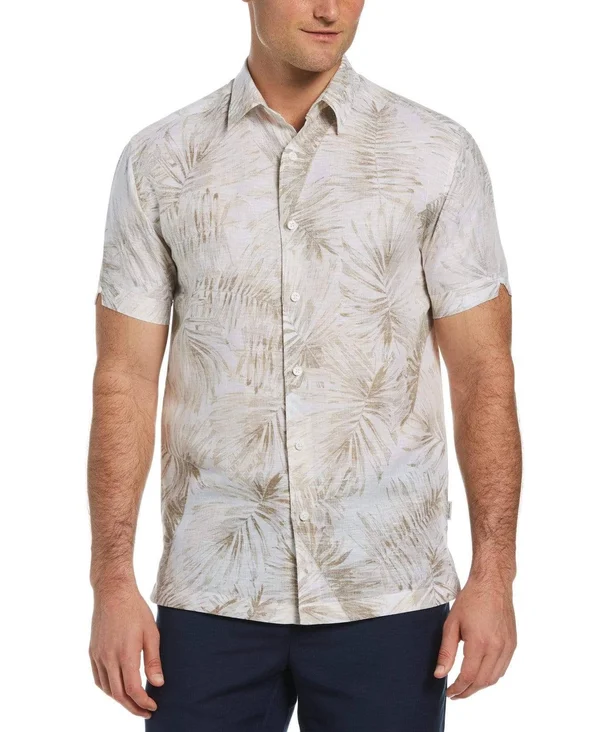 Cubavera Men's Palm Print Shirt - Chinchilla